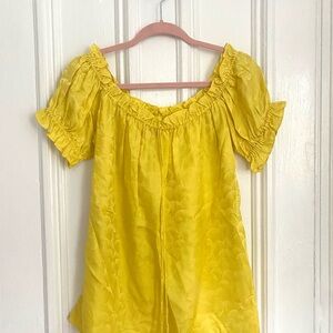 Milly of New York Yellow Puff Sleeve Silk Blouse